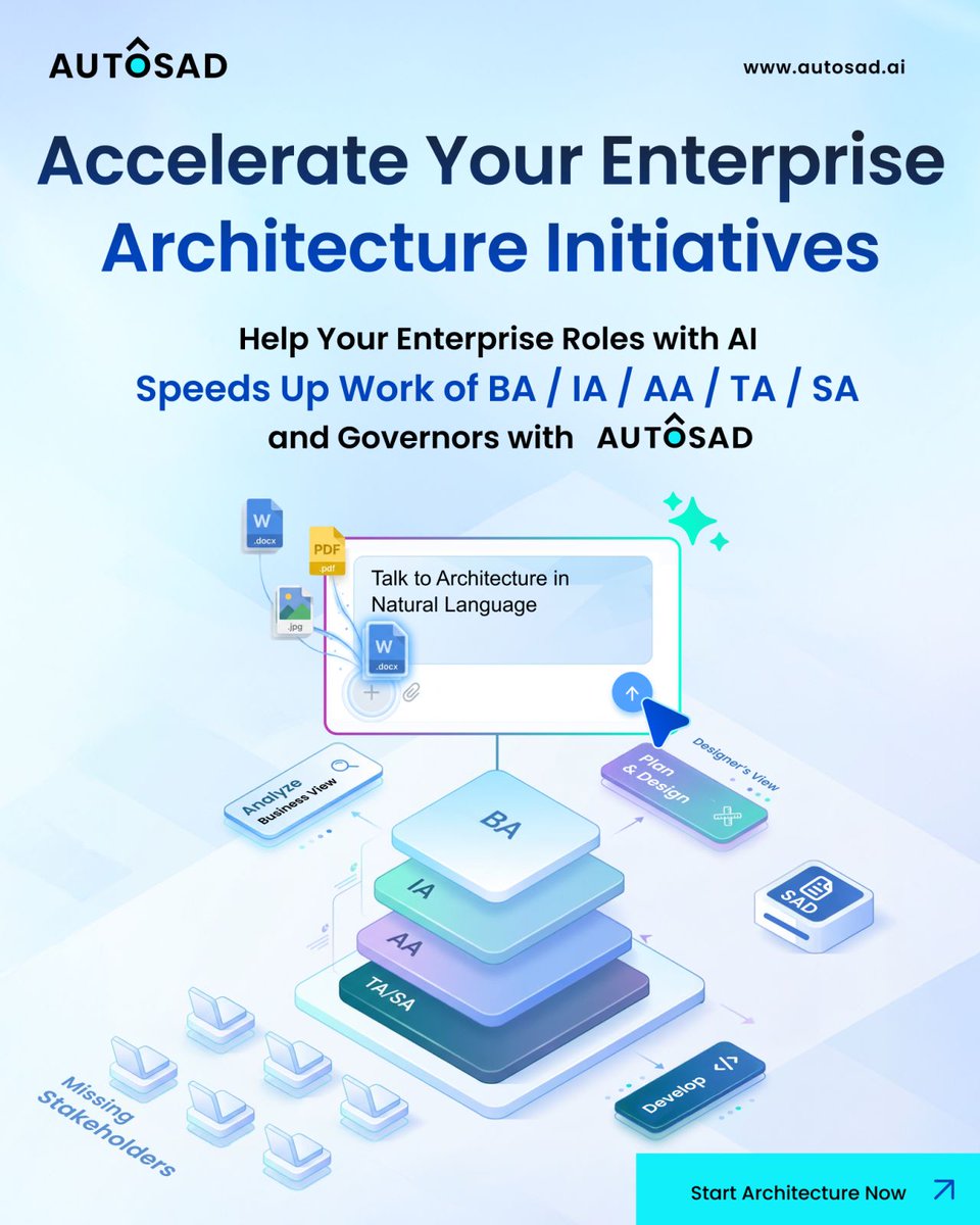 autosadai's tweet image. Generative AI transformed coding.
Now it’s changing architecture.
No more scattered docs or manual redraws—just clear, fast, auditable design.

Build smarter: autosad.ai

#GenerativeAI #AI #SoftwareArchitecture #SystemDesign #EnterpriseArchitecture #BuildWithAI