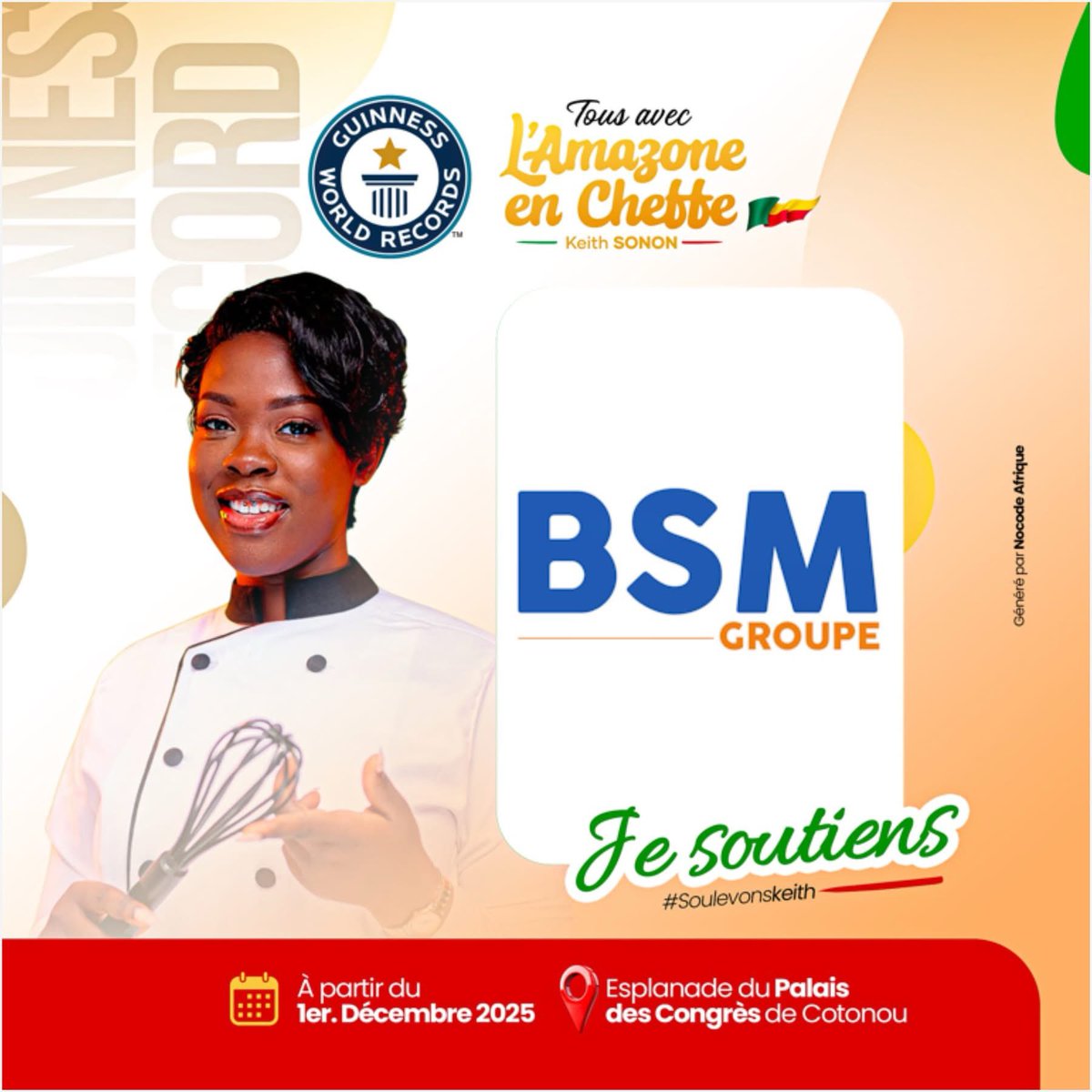bsmgroupe's tweet image. BSM groupe soutient la Cheffe Keith SONON pour son tournoi du plus long marathon culinaire World Guinness Records, via notre média @CritikMag ! 

#SoulevonsKeith #bsmgroupe