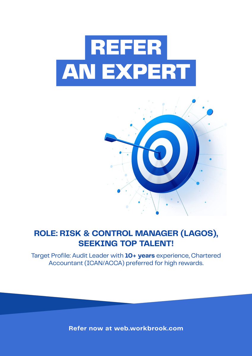 workbrookhq's tweet image. Know an Audit Boss?
We need a Risk &amp;amp; Control Manager in Lagos (FMCG).
Sign up at web.workbrook.com, get your unique referral link, and share it. If they get the job, you get the reward! 🚀
#SideHustle #ReferAndEarn #Lagos
