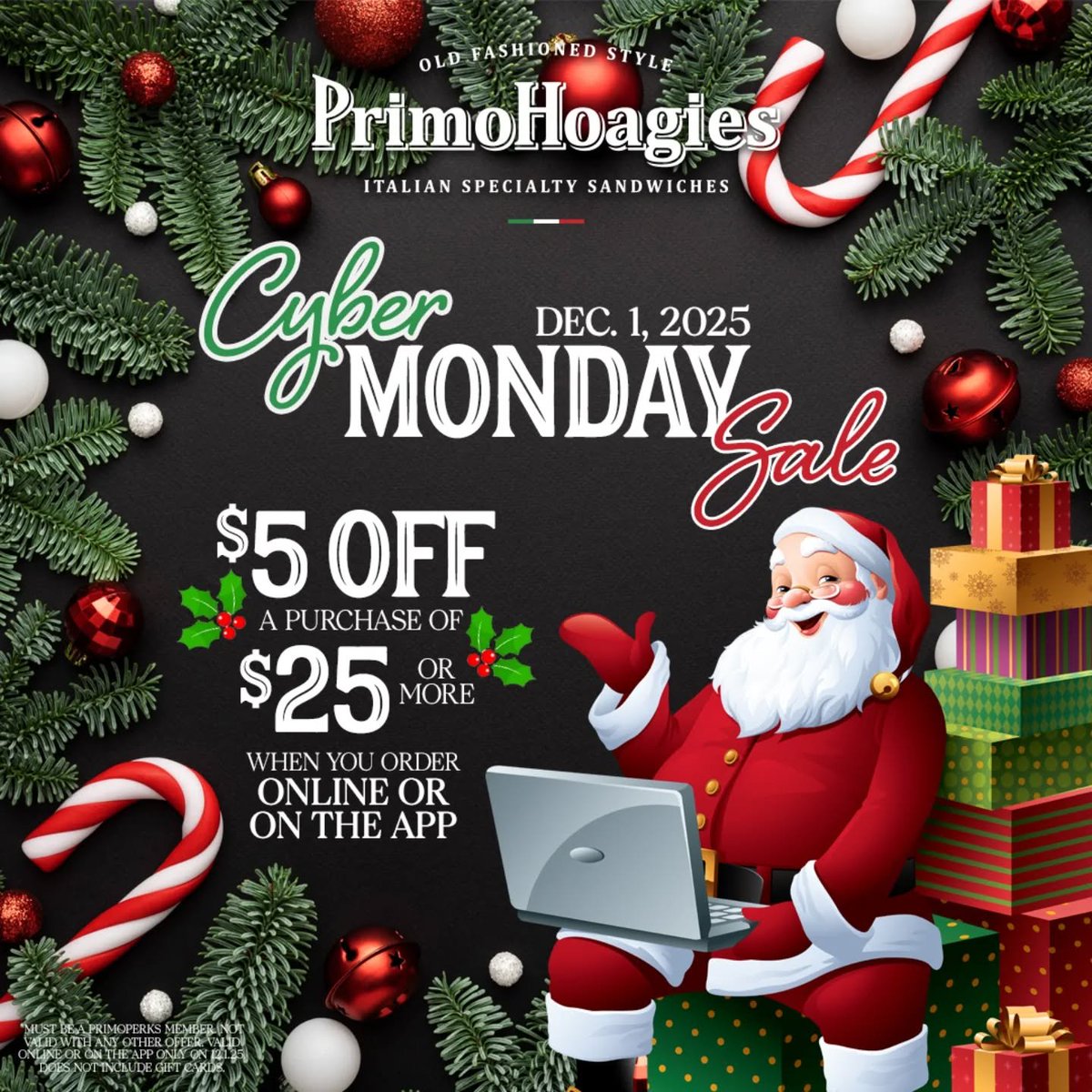 PrimoHoagies's tweet photo. Fuel your day of shopping with the best, make it PRIMO! 
🎄🎁🎅
#cybermonday #PrimoHoagies #bestsandwich #hoagies #christmas #catering https://t.co/1FQGvHan6v