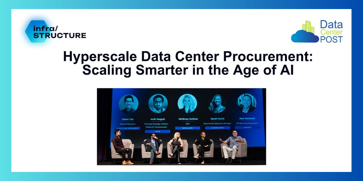 datacenterpost's tweet image. Hyperscale demand is shifting from MW to GW.

At #infraSTRUCTURE2025, leaders from @Cloudflare, Decillion, @GroqInc and @LambdaAPI stressed the need for verified power, adaptable design and real collaboration. Build smarter, not just bigger. 

Read more and pre-register for 2026…