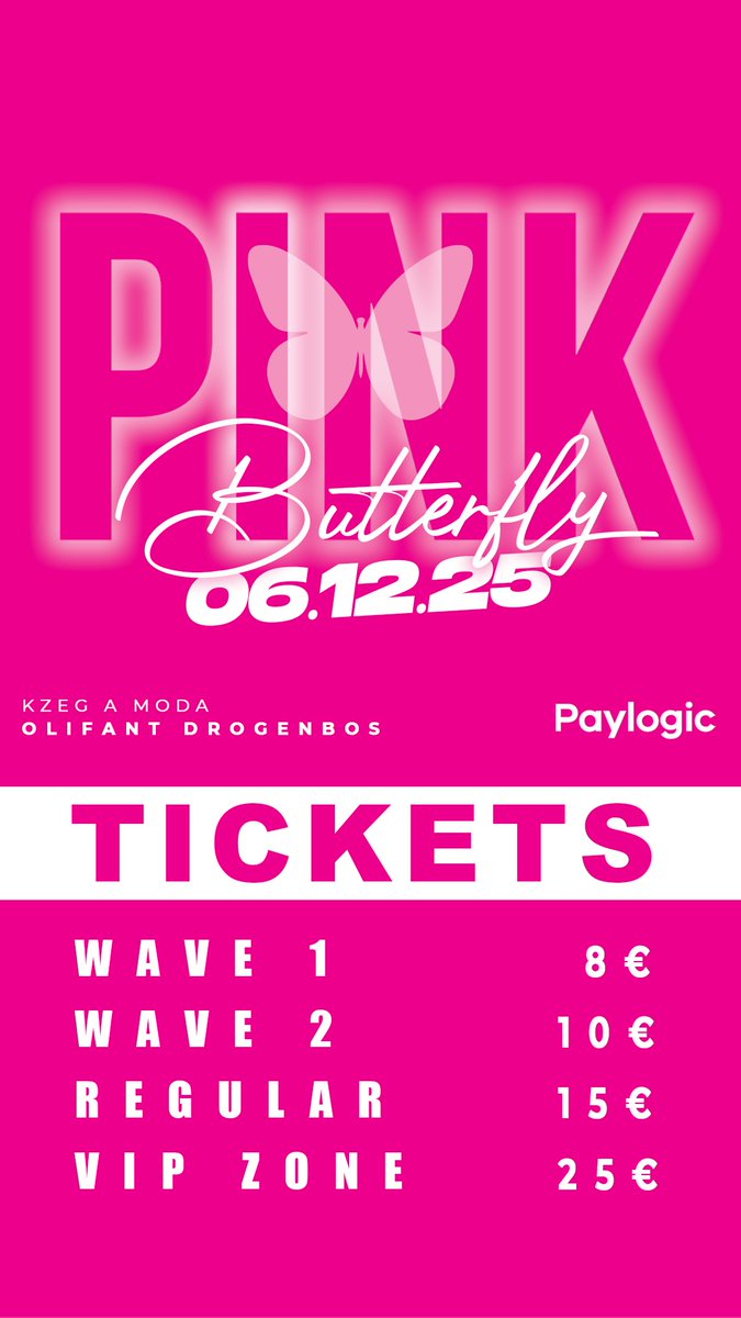 🦋 Pink Butterfly • 06.12.25 🦋10PM - 06AM ⏳ Les places partent vite ! Assurez votre nuit Afro House &amp; Melodic ici : 👉 agenda.paylogic.com/f88bcb3883cc46…
Infos complètes : 📅 facebook.com/events/1410619…
#LastCall #Tickets #PinkButterfly