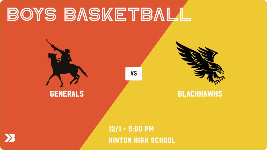 Boys Basketball (Junior Varsity) Game Day! - Check out the event preview for the The Hinton Blackhawks vs The Sibley-Ocheyedan Generals. It starts at 5:00 PM and is at Hinton High School Gym. gobound.com/ia/ihsaa/boysb…