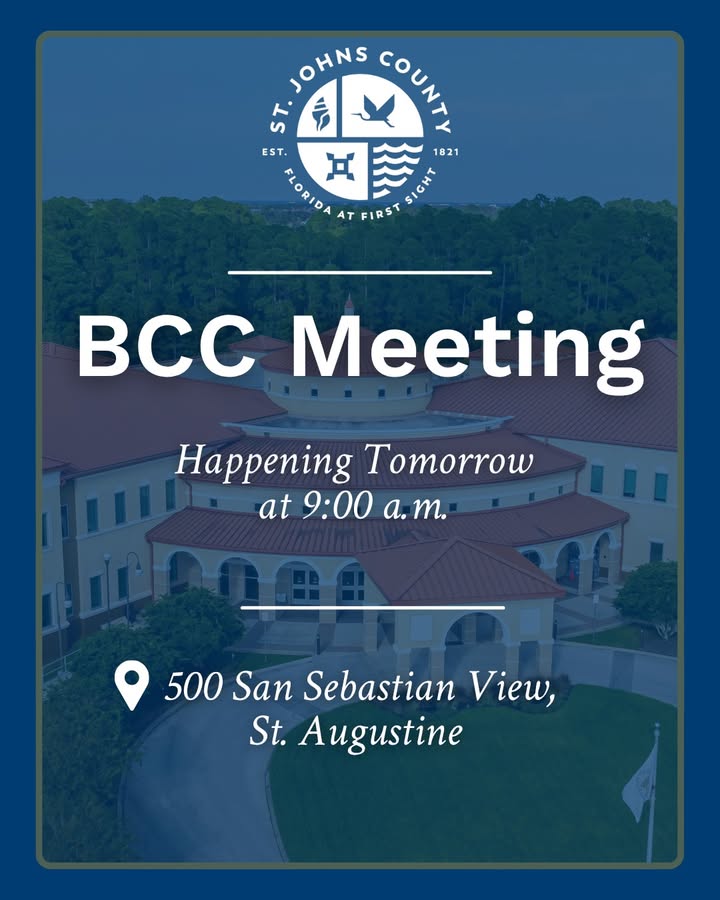 StJohnsCounty's tweet image. The St. Johns County Board of County Commissioners meet tomorrow. 

📆 Tuesday, December 2
🕘 9:00 a.m.
📍 500 San Sebastian View, St. Augustine
📺 Can&apos;t make it? Watch it on GovTV.

Here&apos;s the Meeting Agenda 👉 bit.ly/3Y06iDa

#MySJCFL #BCC #GovTV