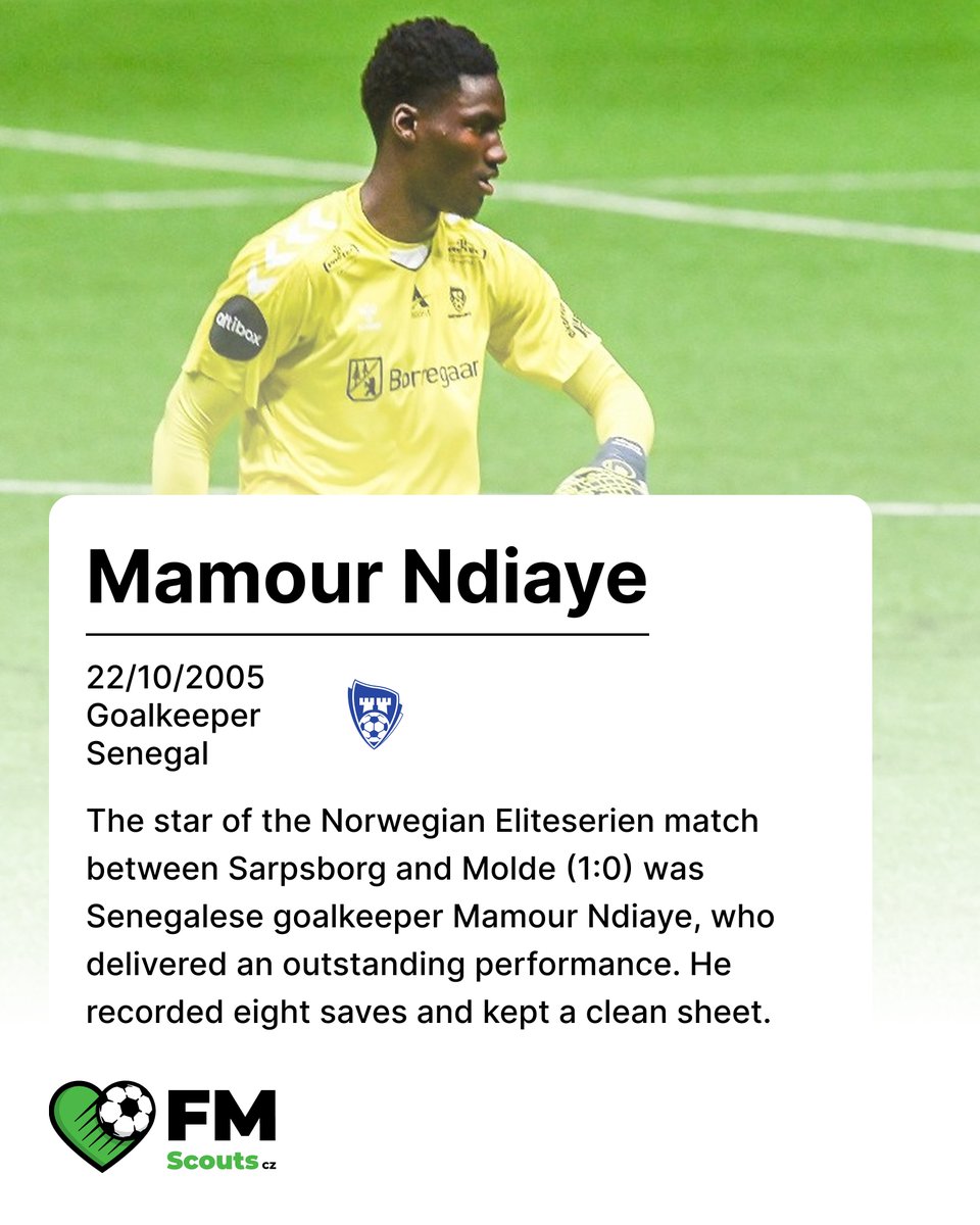 🏆 Player of the week 
🇸🇳 Mamour Ndiaye

#scouting #talent #fmscoutscz 
<a href="/eliteserien/">Eliteserien</a> 
<a href="/Sarpsborg08/">Sarpsborg 08</a>