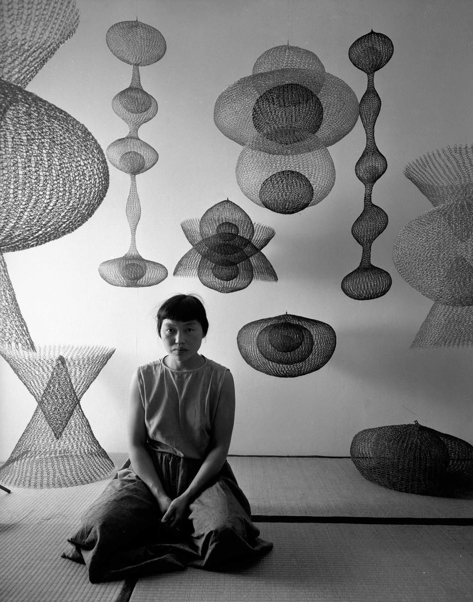 vision63's tweet image. Ruth Asawa with some of her woven wire art. 1954. Lifelong teacher of the arts to children.
