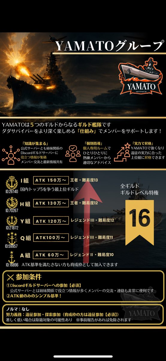 96zRb's tweet photo. YAMATOグループ
5ギルド募集要項更新しました😊
皆様からのご連絡心よりお待ちしております🫡 https://t.co/5ClfARcV7f