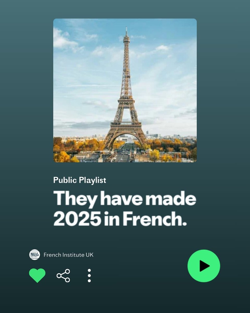 ifru_london's tweet image. 📢*NEW* The French Institute's Spotify channel is live!

We've made a selection of the most exciting songs in French of 2025.

Follow us and stay tuned for monthly updates!
▶️open.spotify.com/playlist/34JcG…