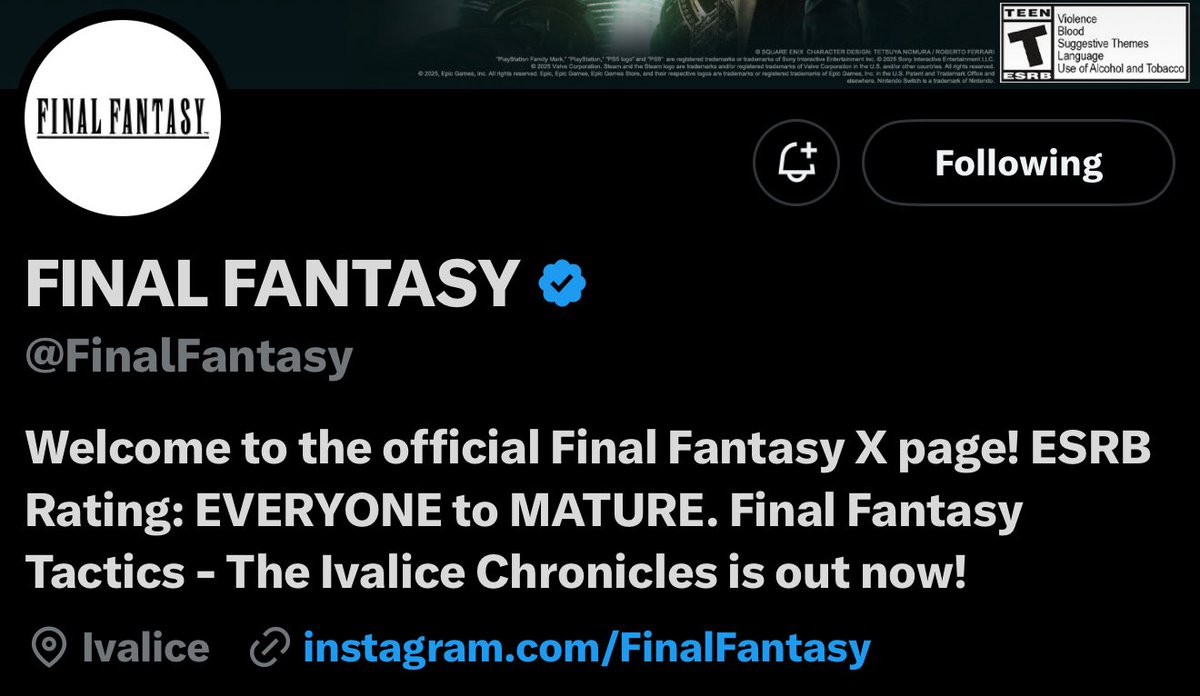 Why is the Final Fantasy 10 account advertising FF Tactics