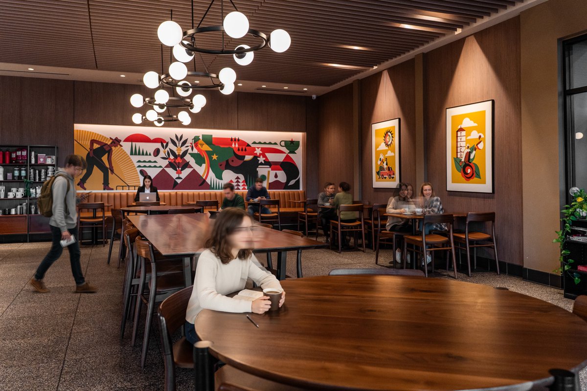 TadCarpenter's tweet image. A few more details of our work for @Starbucks and their new cafe in Tyler, Texas. We designed custom murals &amp;amp; a series of framed art pieces that celebrate the culture, landscape, and spirit of Northeast Texas.