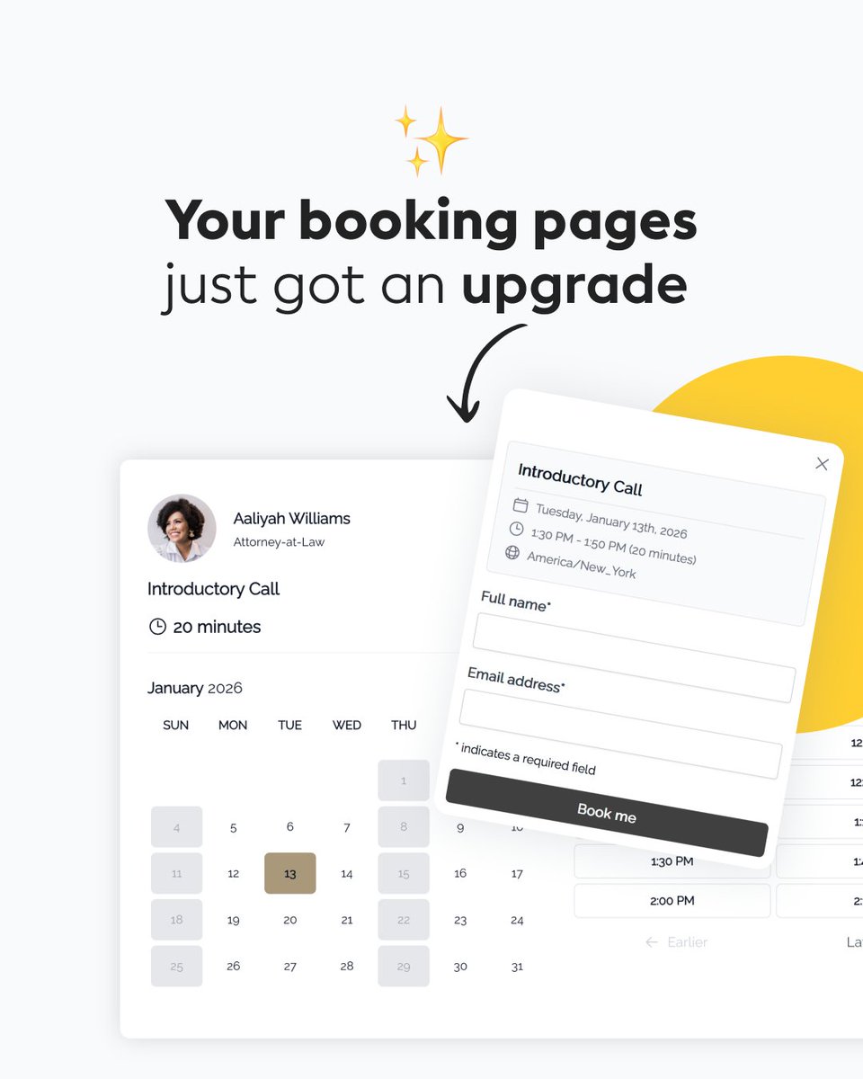 This year, we enhanced the booking experience to be cleaner and faster for you and your clients. The modern lite pages and simpler checkout make booking effortless.

More clarity for your clients. More bookings for you.