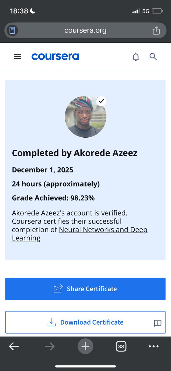 Akorede016's tweet image. Another step closer to becoming an AI ENGINEER onto the next!!

#AI #deeplearning #NeuralNetworks #Tech