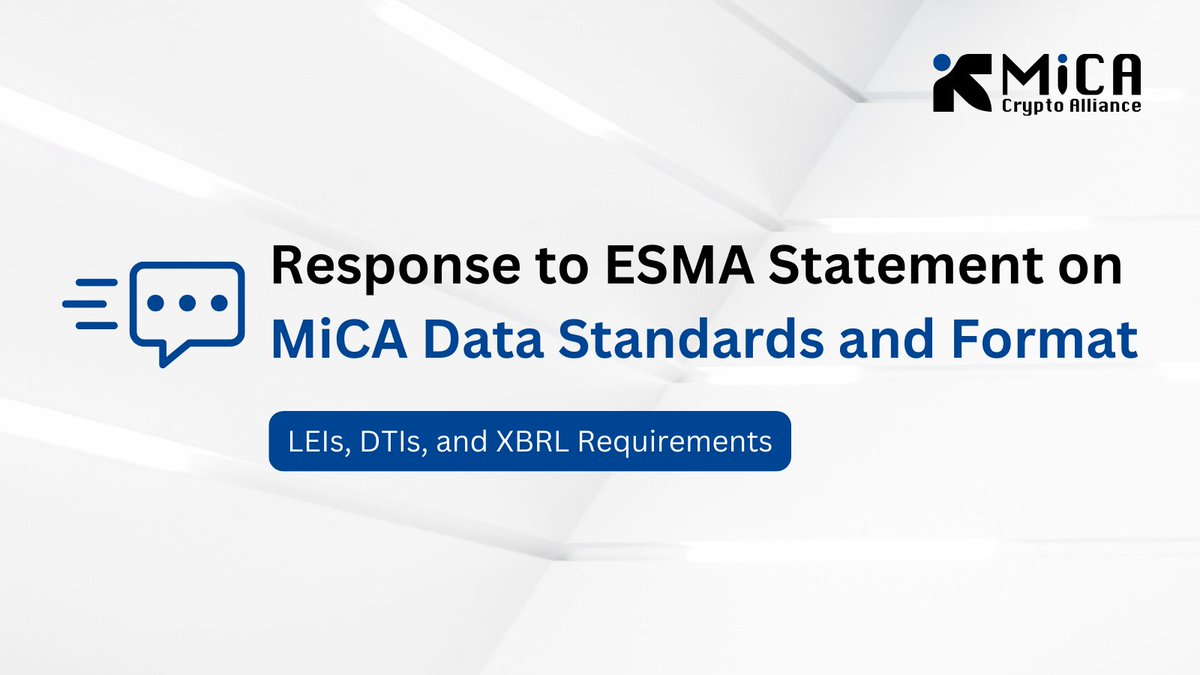 The European Securities and Markets Authority (ESMA) issued a new statement on MiCA data standards, including the technical format for MiCA white papers in XHTML with Inline XBRL from 23 December 2025.

Alongside this, <a href="/ESMAComms/">ESMA - EU Securities Markets Regulator 🇪🇺</a> has released an Excel-based conversion tool to