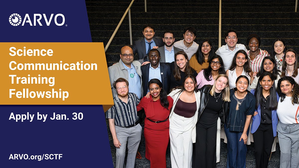 ARVOinfo's tweet photo. Applications are open now for our #SciComm Training Fellowship—an incredible chance for early-career @ARVOinfo members to sharpen your #ScienceCommunication and #ScienceAdvocacy skills! Discover how this program can benefit you: https://t.co/87r0FOGSil
#SciCommTF https://t.co/AT63pE6Gl3