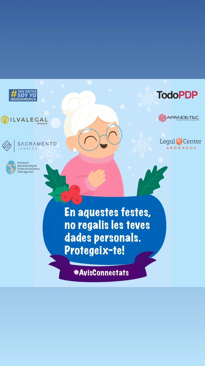 🎄✨ En esta Navidad, el mejor regalo es tu seguridad.
Abuelita Tit@ te recuerda: no regales tus datos personales.
¡Cuídate y disfruta estas fiestas conectado con confianza! 💻🎁
#AbuelitosConectados  #ProtegeTusDatos