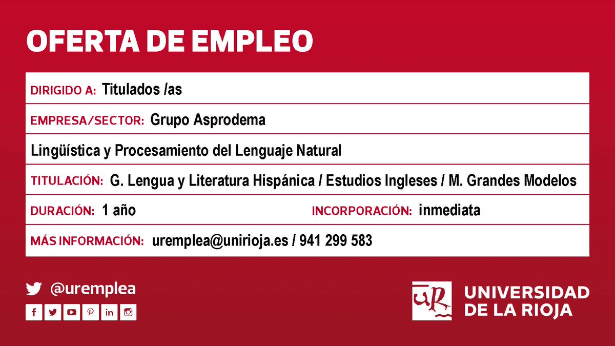 ♦️Oferta #empleo #TituladosUR <a href="/unirioja/">Universidad de La Rioja</a> #LenguayLiteratura #EstudiosIngleses #LingüísticaComputacional #ProcesamientoLenguaje ¡Inicio: inmediato! Más info: ➡️bit.ly/3onDlmw