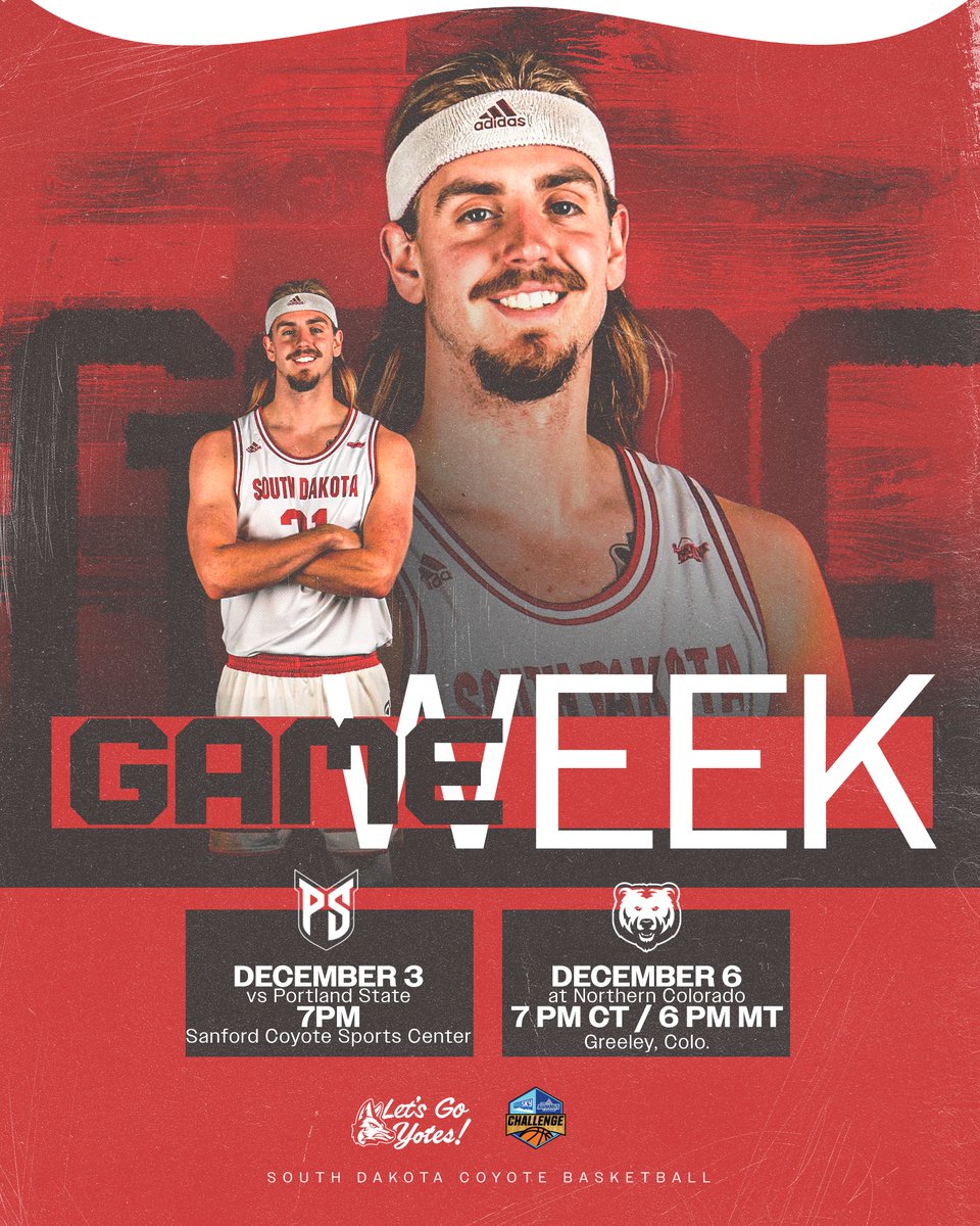 Big Sky - Summit Challenge Week!

Wednesday at 7 p.m. vs Portland State (SCSC)
Saturday at 7 p.m. (CT) at Northern Colorado

#GoYotes