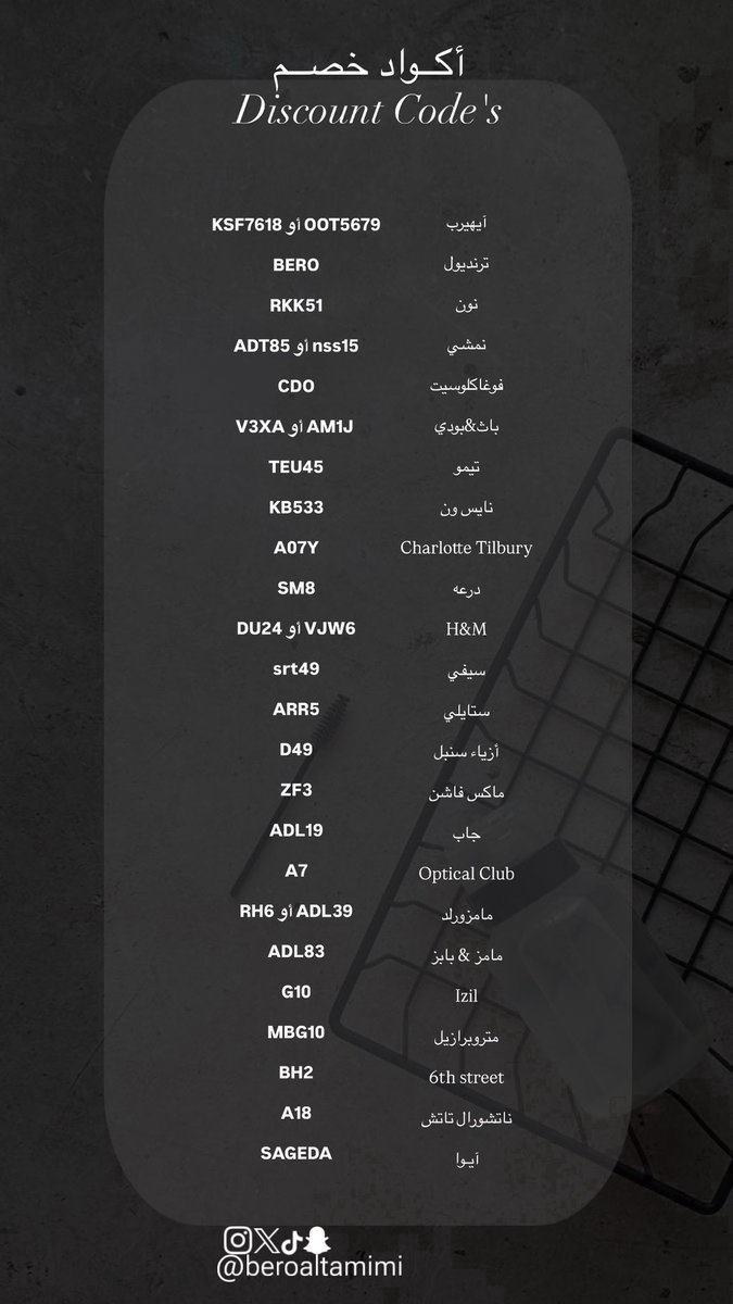beroaltamimi's tweet photo. @FahdAlbogami أكواد خصم لمواقع راح تفيدكم ل عروض البلاك فرايدي🖤❤️‍🔥. https://t.co/6CWC81jYsl