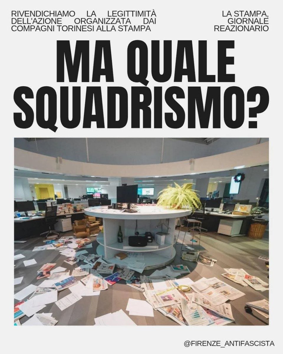 Ma chi lo spiega ora a <a href="/SaverioTommasi/">Saverio Tommasi</a> che i suoi amici #antifascisti di #firenze rifiutano l'etichetta da fascisti, squadristi et simili per l'assalto a <a href="/LaStampa/">La Stampa</a> di #Torino?