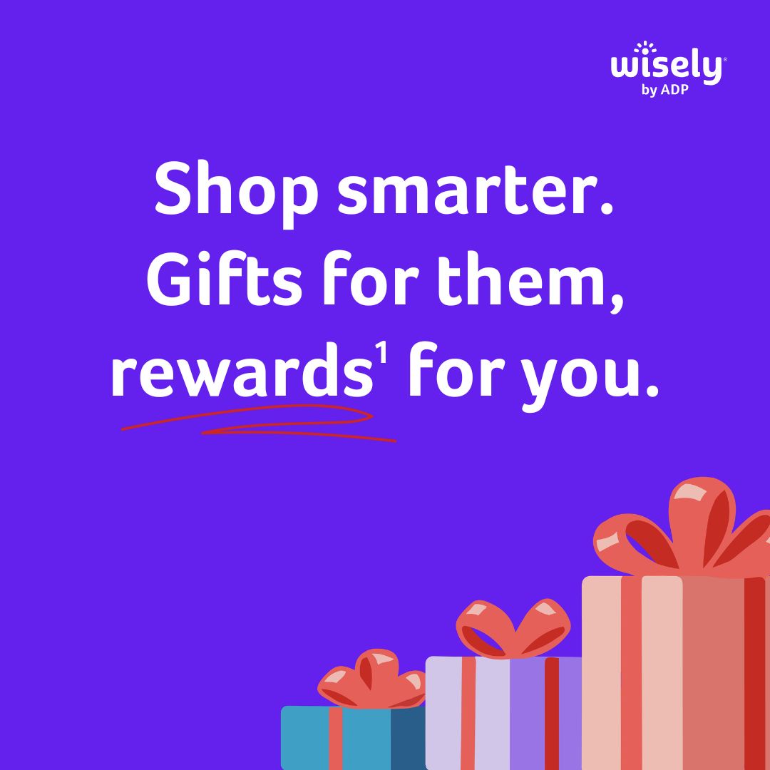 Use your Wisely card to buy eGift cards from the myWisely app² this holiday season. You can stretch your dollars by earning promotions when you buy eGift cards from participating retailers. Discover more: bit.ly/44zYU55 

#CyberMonday #WiselybyADP #ADP