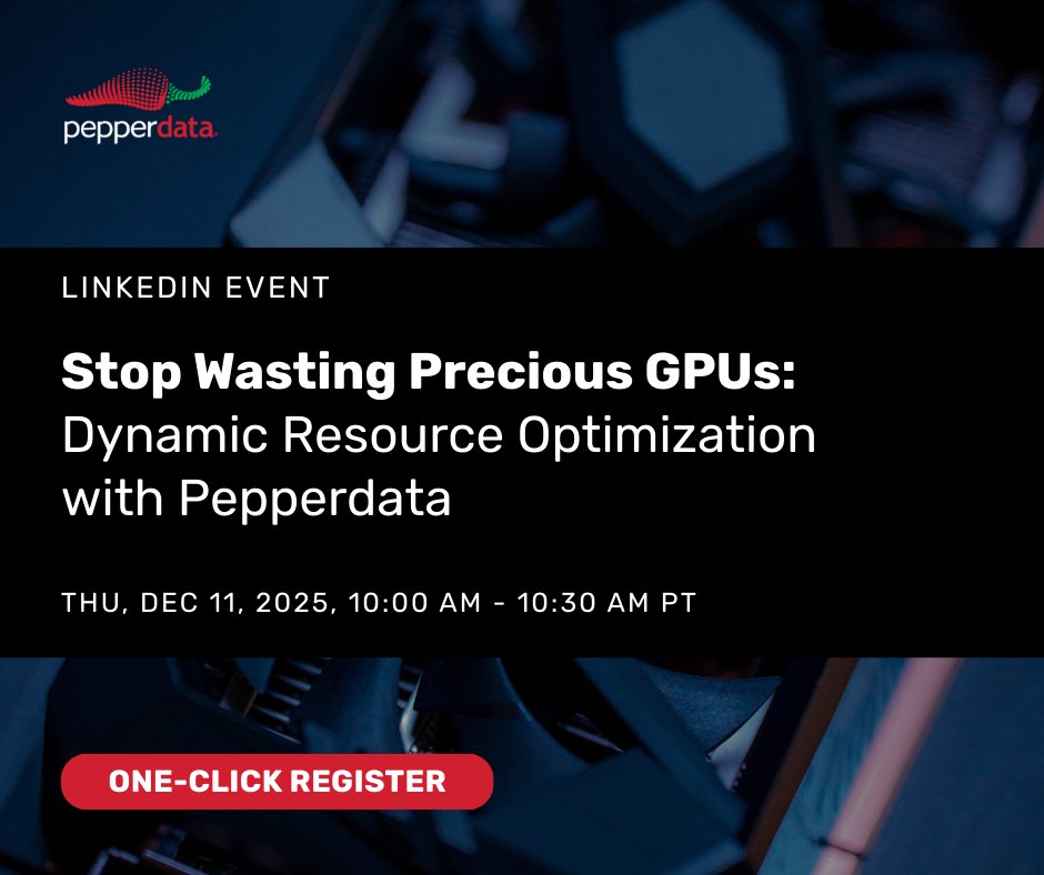pepperdata's tweet image. Stop wasting your precious GPU resources! Join us on 12/11 for a 30-minute session to learn how to eliminate massive GPU waste and increase GPU throughput. Register here: hubs.la/Q03Wj4H20

@AWS_Partners #GPU #AICostSavings #CostOptimization #CloudSavings #FinOps