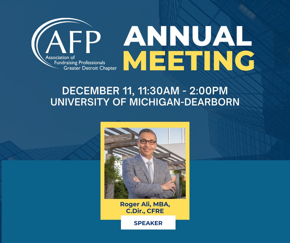 Don’t Miss Our Annual Meeting &amp; Luncheon on Dec. 11 at University of Michigan - Dearborn!

Expect to be inspired to embrace optimism, act with purpose, &amp; celebrate the transformative power of giving in fortifying communities. Register by 5pm on 12/3 at tinyurl.com/afpgdcannmtg25!