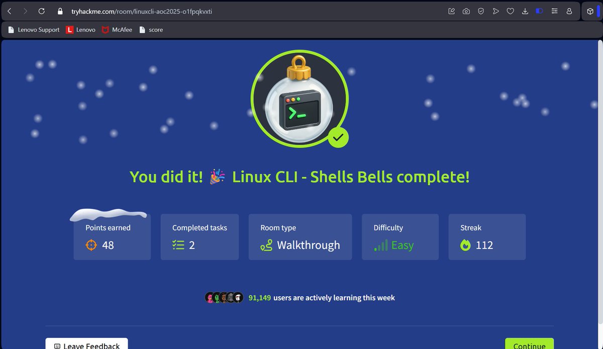 0xK4dir's tweet image. 🐧 Completed TryHackMe – Shells Bells (Linux CLI) + AOC 2025 Task 1 🎄
Brushed up on core Linux commands, file discovery, logs, pipes &amp;amp; basic privilege escalations.

#TryHackMe #AdventOfCyber2025 #Linux #CyberSecurity #CTF #InfoSec #adventofcyber  @tryhackme