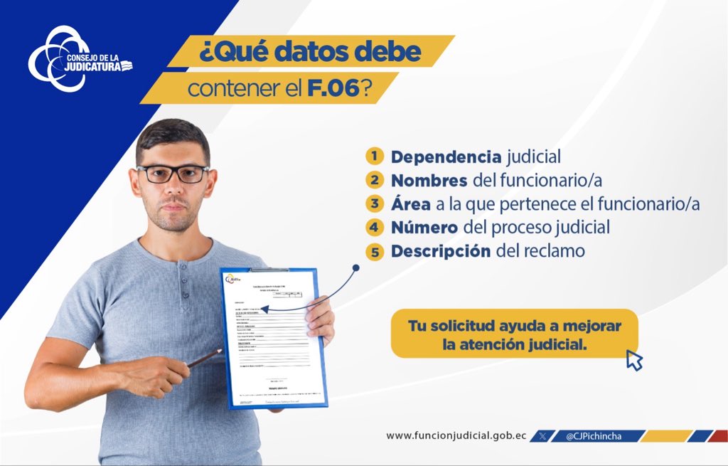 📝 Usa el Formulario F.06 para reclamos y quejas.

Descárgalo aquí: n9.cl/n3anei

Llena tus datos: 

✅Nombre 
✅Cédula de Identidad
✅Correo electrónico

💡Presenta tu solicitud y permite que la justicia actúe con agilidad y eficacia.

#RecuperamosLaJusticia