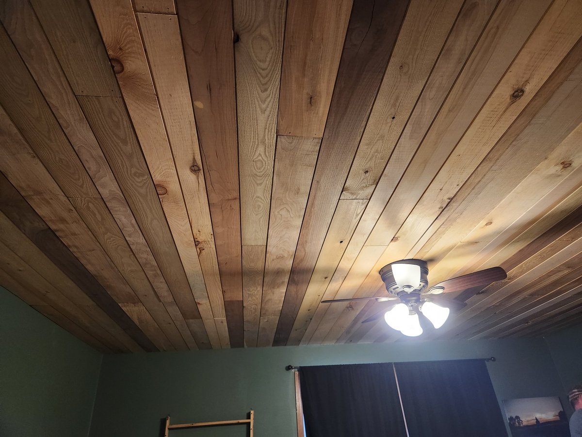 Installed this mixed hardwoods T&amp;G ceiling for my sister and brother in law over the weekend.