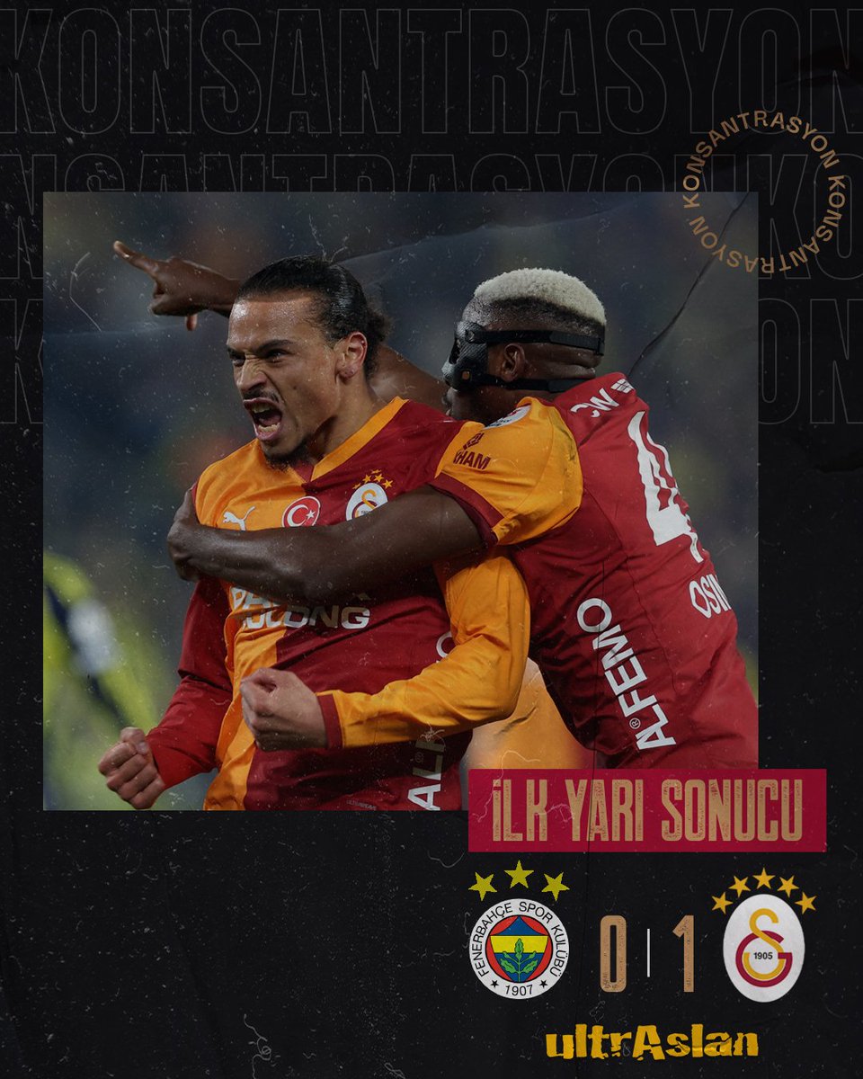 🟨🟥 İLK YARI SONUCU 
Fenerbahçe 0 - 1 GALATASARAYIMIZ

⚽️27’ Leroy Sane

#ultrAslan