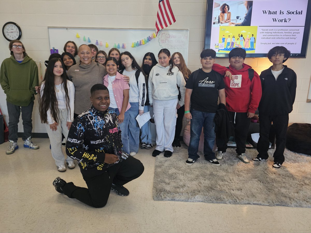 NCStateSW's tweet image. Last week, Professor Barnes brought her passion for social work to Highland Middle School! As part of the @NCStateCHASS Extension Program, she met with the Career Readiness class to share the inspiring opportunities and real-world impact that a career in social work can offer.