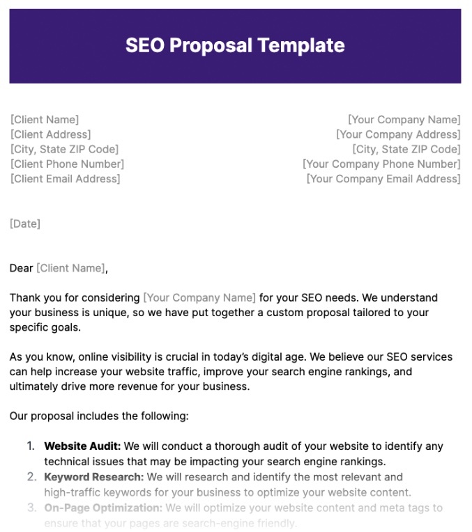 semrush's tweet image. In your SEO proposal, share the strategies that can improve a website&apos;s search engine visibility and performance. This will make you more appealing to potential clients 💰 

Actually, we created a proposal template you can download here: social.semrush.com/4amwn6M.