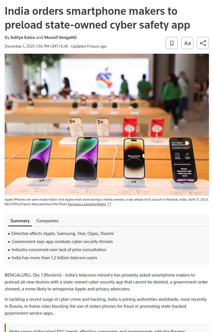 JaidevJamwal's tweet image. I&apos;m pretty sure that whichever babu or mantri thought of this harebrained idea can&apos;t even flash the ROM of phone or install a bootloader.
This is such a huge privacy and safety nightmare with highly corrupt gobarment, babooze, puls and even their adjacents having admin level…