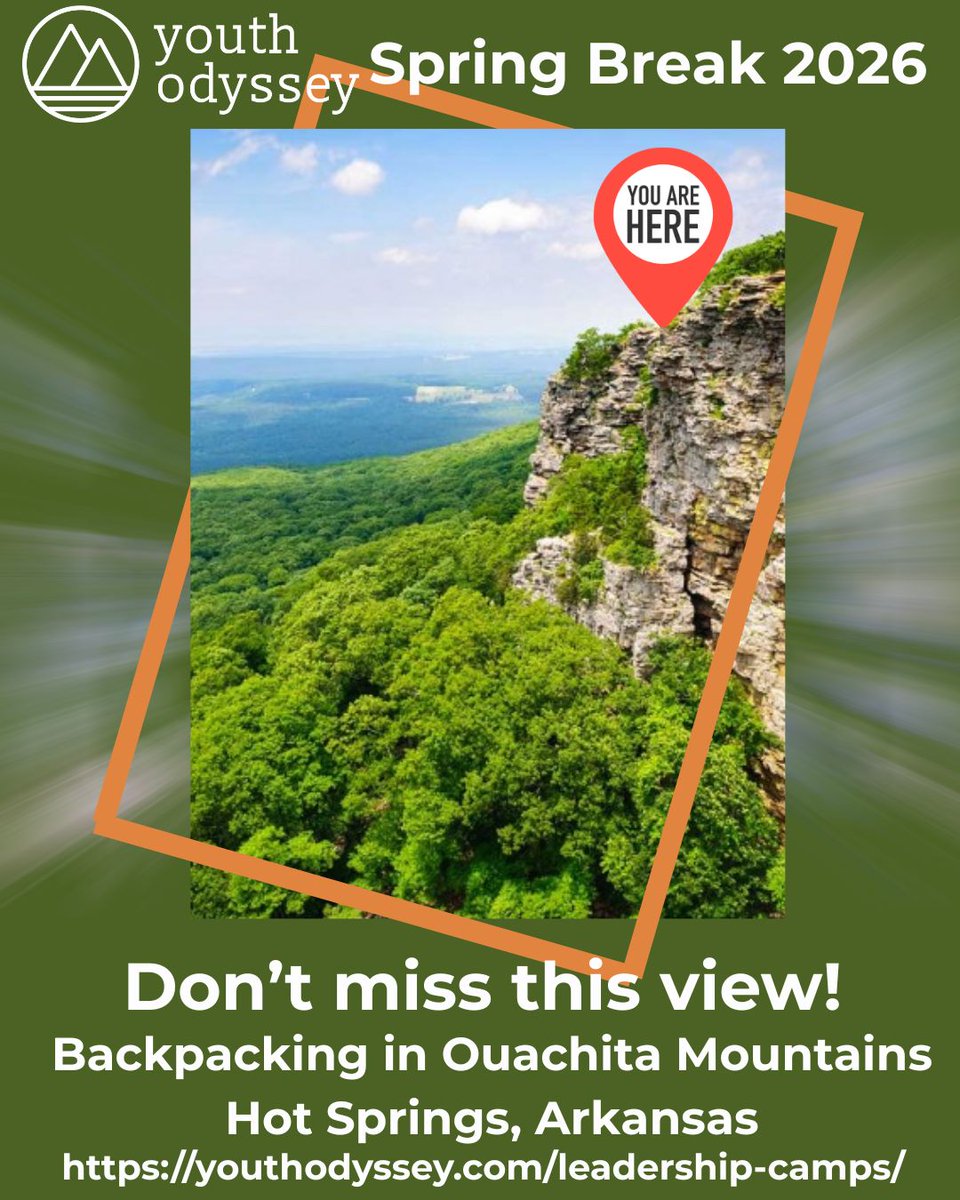 YouthOdysseyInc's tweet image. 🌲 Ready for a Spring Break like no other? 
Youth ages 10-17 can Join us for a 23-mile backpacking trek in Arkansas’ Ouachita Mountains! 🏞️ Build survival skills, test your limits &amp;amp; make memories! ⛺️🔥 Sign up! youthodyssey.com/leadership-cam…  
#SpringBreakCamp #BackpackingAdventure