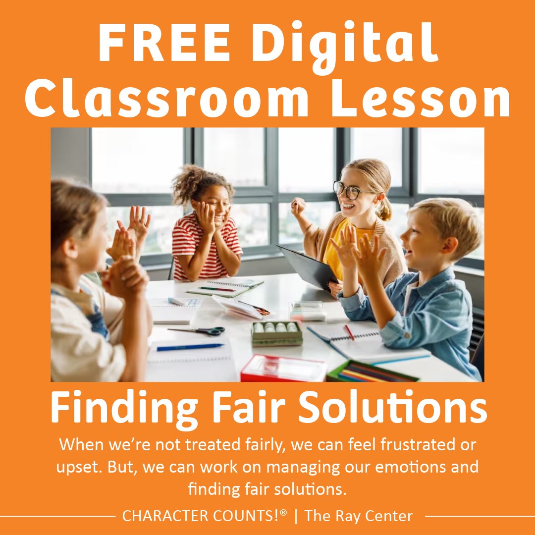 CHARACTERCOUNTS's tweet image. Check out this FREE digital classroom lesson about Finding Fair Solutions and what it means to be #fair. 

🔗: charactercounts.org/digital_classr…

#CHARACTERCOUNTS! #SixPillars #TeacherSupport #TeacherResources