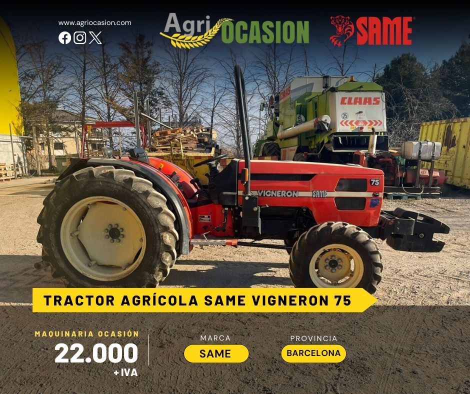 Torras Maquinaria del Bages S.L. vende tractor doble tracción Same, modelo Vigneron 75 🚜⚙️.

✅ Muy buen estado
💰 Precio: 22.000 € (IVA no incluido)

➡️ Más información en: agriocasion.com/tractores-agri…

#TractorAgricola #Tractor #Vigneron75 #MaquinariaAgrícola #Ocasion #Barcelona