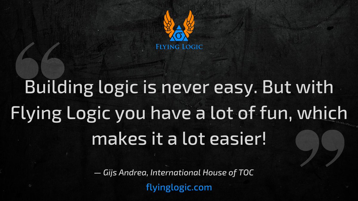 FlyingLogic's tweet image. Building logic is never easy. But with Flying Logic you have a lot of fun, which makes it a lot easier! — Gijs Andrea, International House of TOC
#toolsforthought #theoryofconstraints