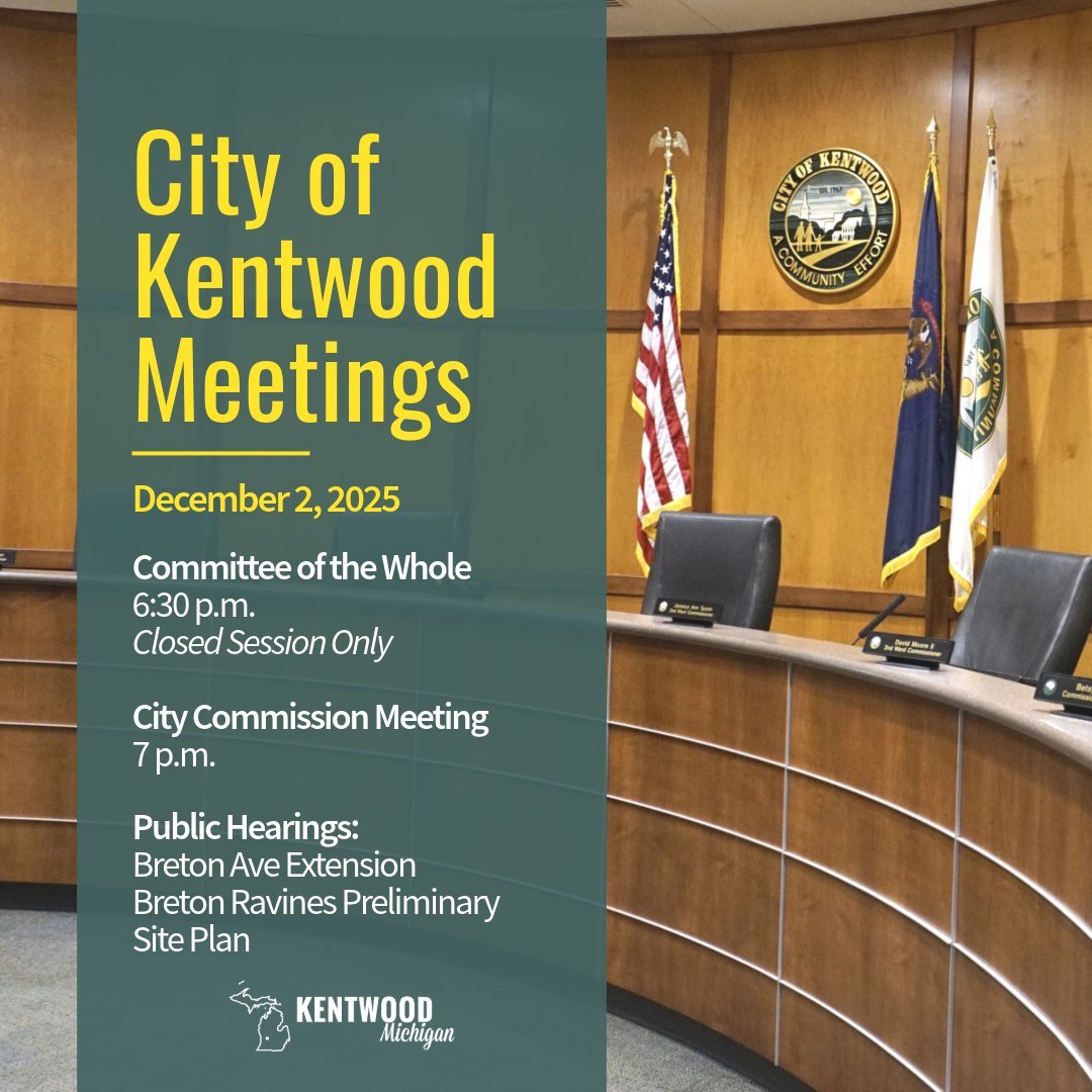 Hey Kentwood! Happy December! ☃️

Information about this week's meetings, including packets and agendas, can be found at kentwood.us/meetings.

Can't make it or want to watch them later? The City Commission meeting recordings are available at wktv.org/government.html.