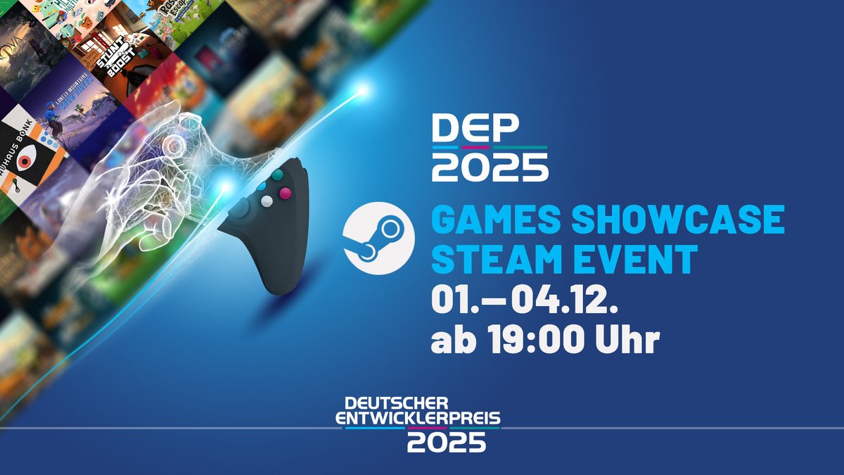 entwicklerpreis's tweet photo. 𝗦𝘁𝗲𝗮𝗺 𝘅 𝗗𝗘𝗣 𝗚𝗮𝗺𝗲𝘀 𝗦𝗵𝗼𝘄𝗰𝗮𝘀𝗲 🎮✨ 

Entdeckt alle eingereichten Steam-Titel des DEP 2025 sowie ausgewählte nominierte &amp; ausgezeichnete Spiele der letzten Jahre! Viele davon für euch im Sale. 

Reinschauen lohnt sich! 🔥

🔗 https://t.co/eb5qy0alOY

#DEP2025 https://t.co/CnxoFZpW4P