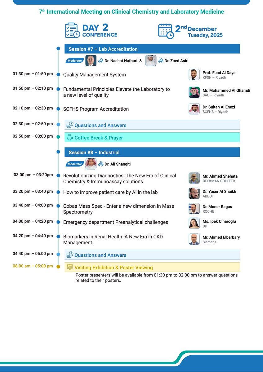 برنامج اليوم الثاني للمؤتمر السنوي الحادي عشر للجمعية السعودية للكيمياء السريرية

Opening Session, Artificial Intelligence in Clinical Laboratories, Young Investigator Presentations, Lab Accreditation, and Industrial

Date: Tuesday 2 December 2025
Time: 9 AM - 4 PM