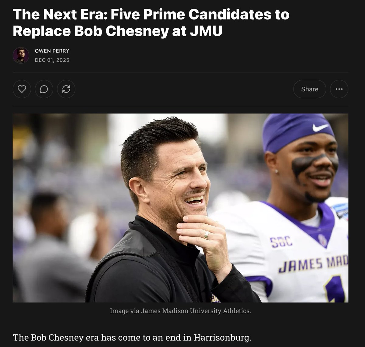 Unfortunately, I've had this one ready to go.

Five of my favorite candidates to replace Bob Chesney:
open.substack.com/pub/purplereig…