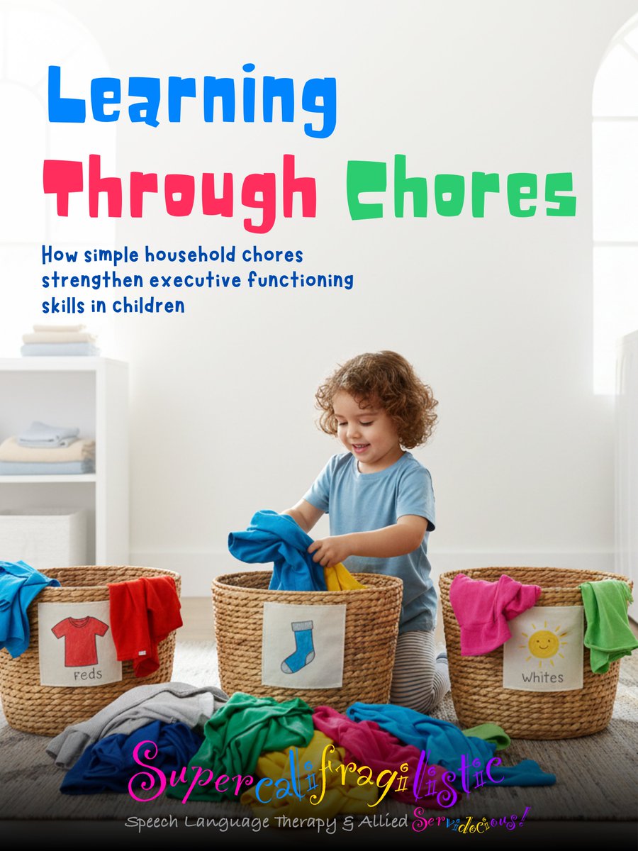 SuperTherapy's tweet image. Household chores build executive functioning!
Laundry = sorting
Setting the table = sequencing
Tidying = organization
Small tasks → big thinking skills.
#executivefunction #childdevelopment