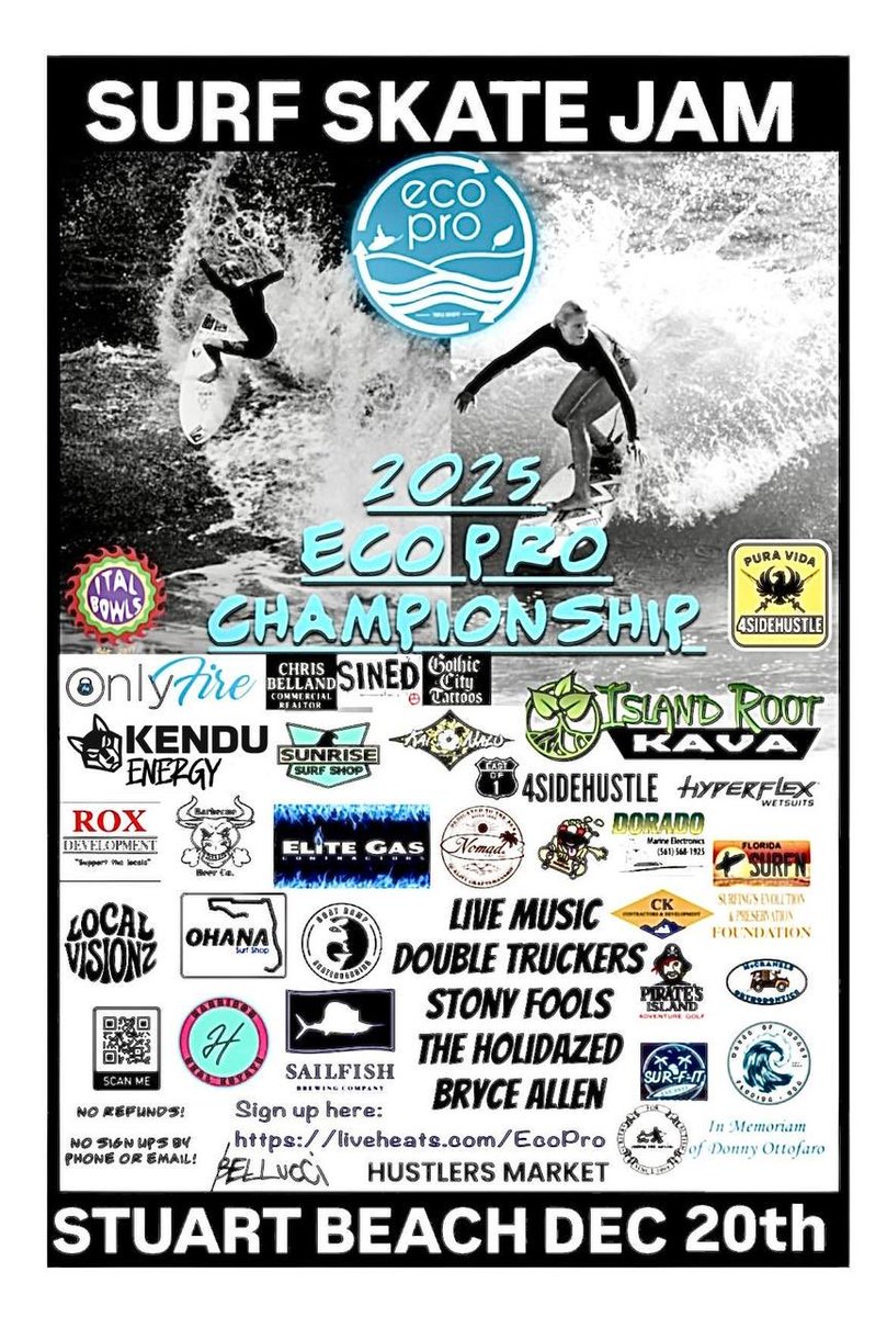🏄‍♂️ SURF SKATE JAM 🛹
🌊 ECO PRO SURF SERIES 🌊
———————————————
💪 Presented by 4SIDEHUSTLE
🦊 Sponsored by <a href="/KenduUnleashed/">Kendu Unleashed</a> 
———————————————
📍 Stuart Beach, Florida  
📅 December 20, 2025  
☀️ All Day 
———————————————
🌊 Pro / Am level Surf Contest 
🔥 real waves, real prize