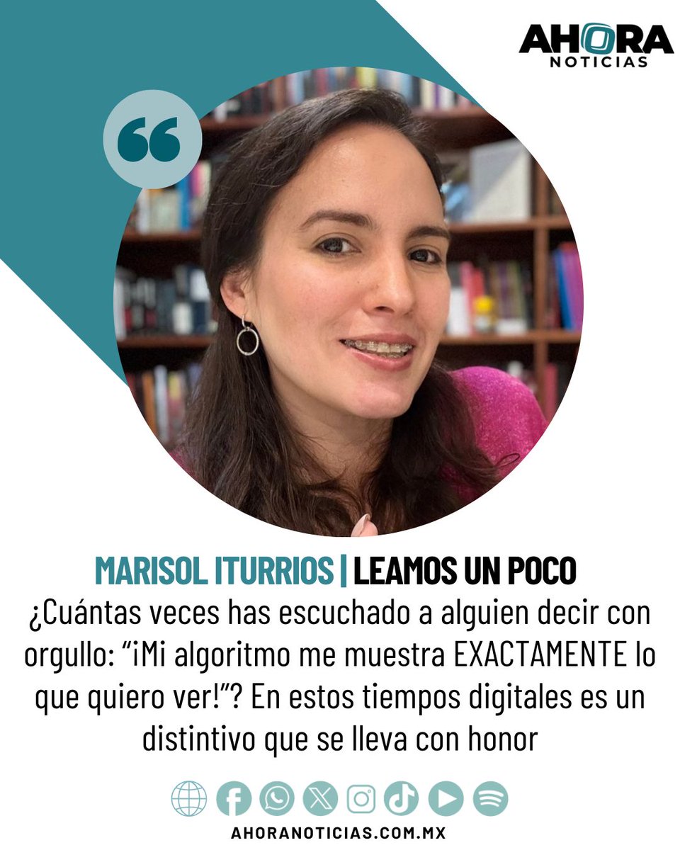 📝En #AhoraTabascoNoticias te presentamos este #Lunes la #Opinión de Marisol Iturrios (<a href="/Leamos_Un_Poco/">Sol Marisol Mar</a>) - Leamos un Poco | "El dulce engaño de “entrenar” al algoritmo. La uniformidad que nos hace más estúpidos (y felices, por desgracia)".

➡️ goo.su/zXVQMDs | #Tabasco