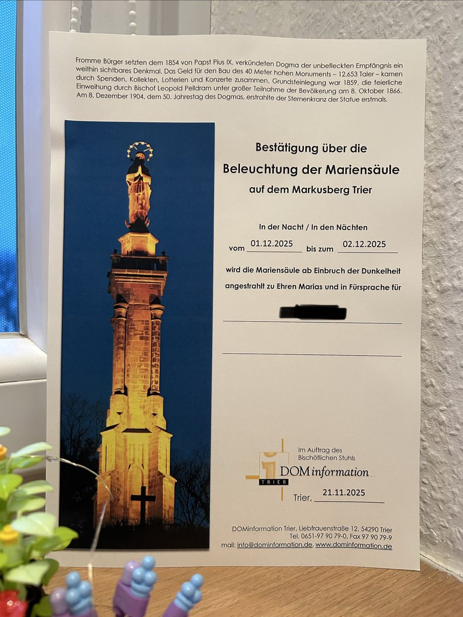 Miautoffel's tweet image. Liebe @Schulsanitaeter ❤️
Heute Nacht leuchtet die Mariensäule in Trier nur für dich.
Sie leuchtet dir den Weg den du heute endgültig angetreten hast.
Wir vermissen dich! 🕯️🖤

Möge dir die Welt leicht sein und der Himmel weit. Du hast es verdient.

Teilen ausdrücklich erwünscht!