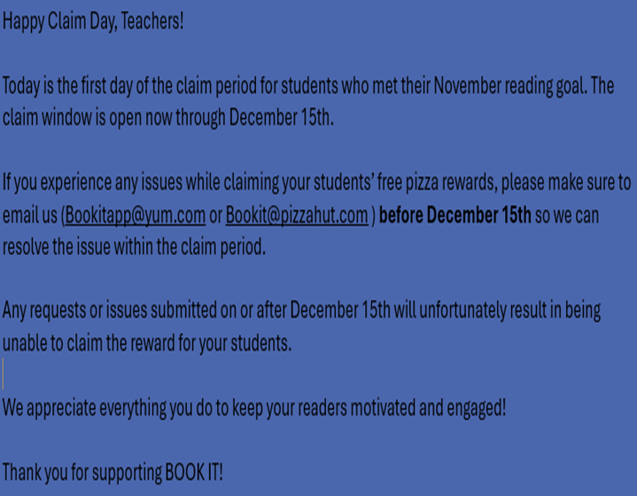bookitprogram's tweet image. November Reward Claim Period Open Now Through December 15th ....  Please Read: