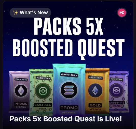MagicEdenComm's tweet image. Guess what’s back?! 

5x BOOST on Packs is now LIVE!