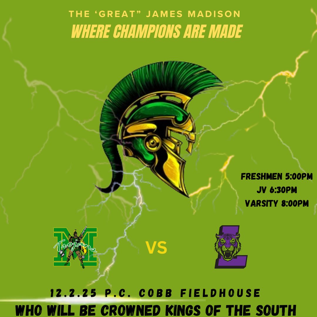 Who Will Be Crowned King Of The South 
The ‘ Great’ James Madison Trojans vs Lincoln Tigers click the link to purchase your tickets gofan.co/event/5526893 <a href="/GASOLyndon/">Lyndon Cook 🏀</a> <a href="/GASOBlue/">Blue Zertuche 🔗</a>