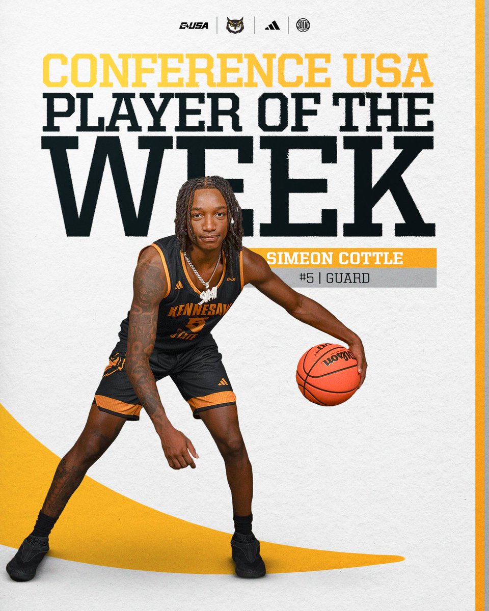 KSUOWLSMBB's tweet image. Career-high 33 ➡️ Conference USA Player of the Week

Simeon Cottle continues to level up. 🦉📈

Story 🔗 - tinyurl.com/37mn5mjd

#SOLID | #HootyHoo 🦉🏀