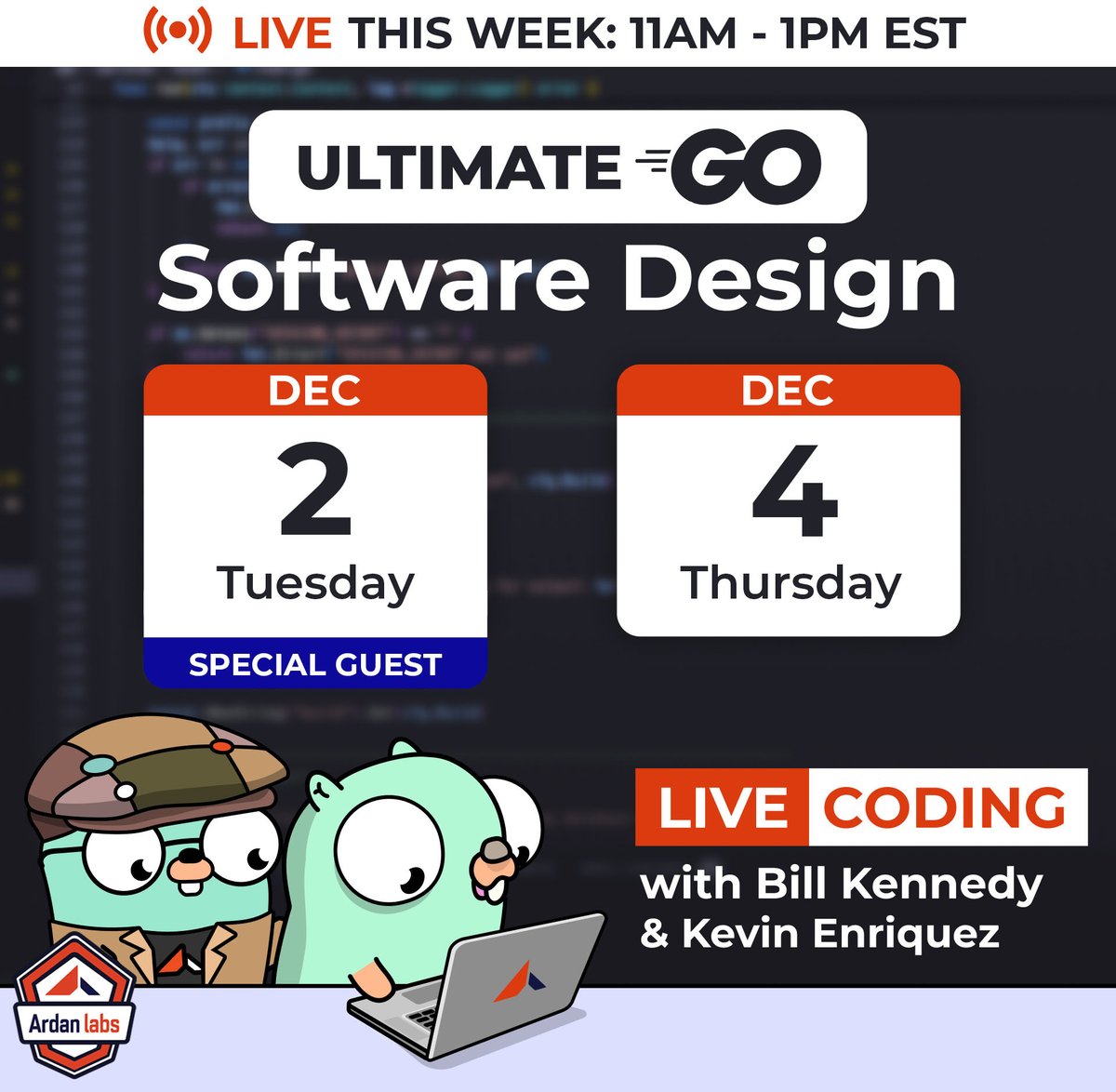 ardanlabs's tweet image. Ult. Software Design LIVE Schedule📅

Join @goinggodotnet &amp;amp; @KEnriquez21 in this week&apos;s streams:
Tue. 12/2 &amp;amp; Thu. 12/4 from 11am-1pm EST

Tomorrow we&apos;ll have a special guest: @conikeec

Stay tuned 1hr before the LIVE show for the stream link!😎

📽️Rewatch the last 62 EPs here:…